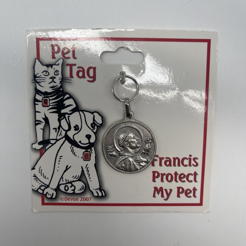 COPY - Devon Pet Tag St Francis Protect My Pet Round 1” New On Card